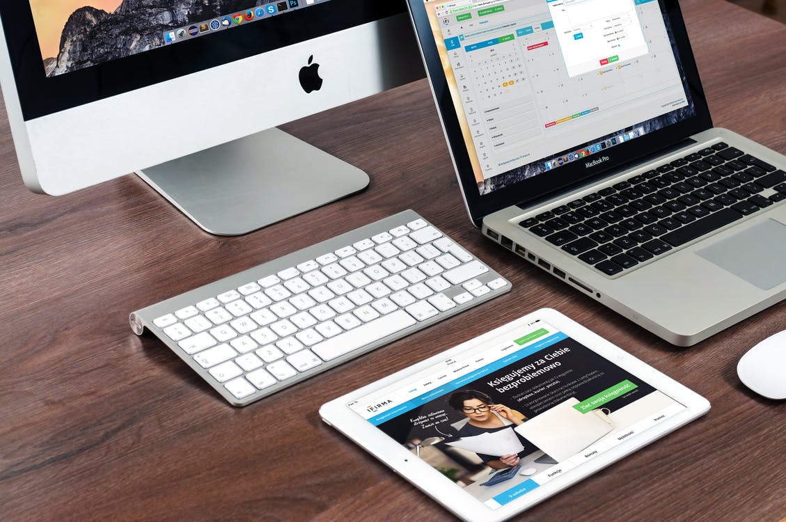 tablet, laptop and desktop computer